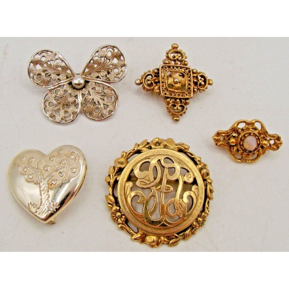 Vintage Lot 4 Brooches Pins Freirich Variety Club Emmons Opal 1950s Gold Silver